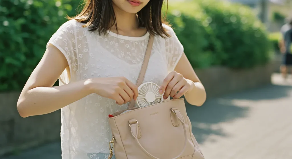 イメージ：ハンディファンをしまう女性